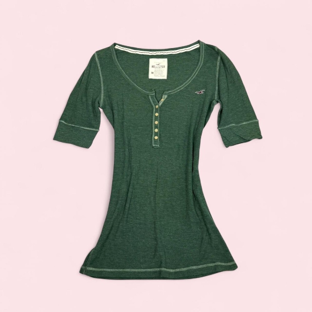 Vintage y2k Hollister green button up henley short sleeve top